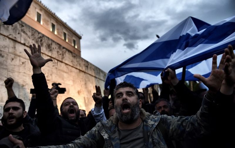 Farmers demonstrate outside the Greek parliament during a protest against pension reform and tax issues, on February 12, 2016.
Fears that Greece will exit the eurozone, a "Grexit", could revive if Greek authorities do not come up with "credible" reforms, notably on pensions, a senior IMF official said February 11. / AFP PHOTO / ARIS MESSINIS
