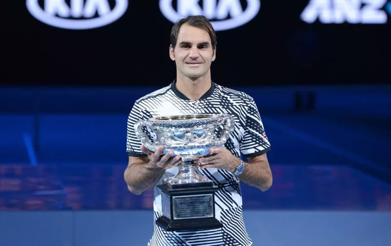 MELBOURNE, AUSTRALIA &#8211; JANUARY 29: Roger Federer of Switzerland poses with the championship trophy after Australian Open 2017 men&#8217;s final match against Rafael Nadal of Spain at Rod Laver Arena, in Melbourne, Australia 29 January 2017. Recep Sakar / Anadolu Agency, Image: 313646888, License: Rights-managed, Restrictions: , Model Release: no, Credit line: Profimedia, Abaca