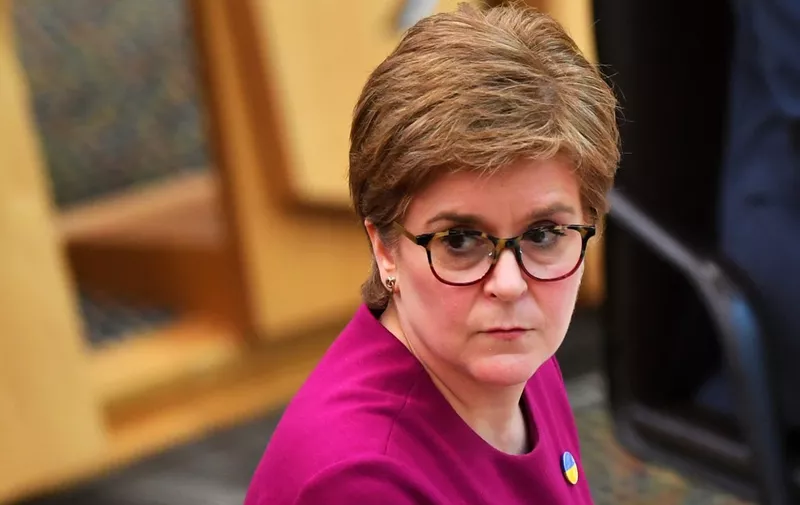 Scotland's First Minister Nicola Sturgeon takes part in the weekly First Minister's Questions at the Scottish Parliament in Edinburgh on March 10, 2022. (Photo by Andy Buchanan / POOL / AFP)