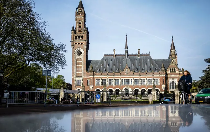 THE HAGUE - Exterior of the Peace Palace on the second day of a two-day hearing in the case brought by Mexico against Ecuador. Mexico has filed a complaint with the ICJ in response to a police raid on the Mexican embassy in Ecuador. Former Ecuadorian Vice President Jorge Glas was arrested. ANP REMKO DE WAAL netherlands out - belgium out (Photo by REMKO DE WAAL / ANP MAG / ANP via AFP)