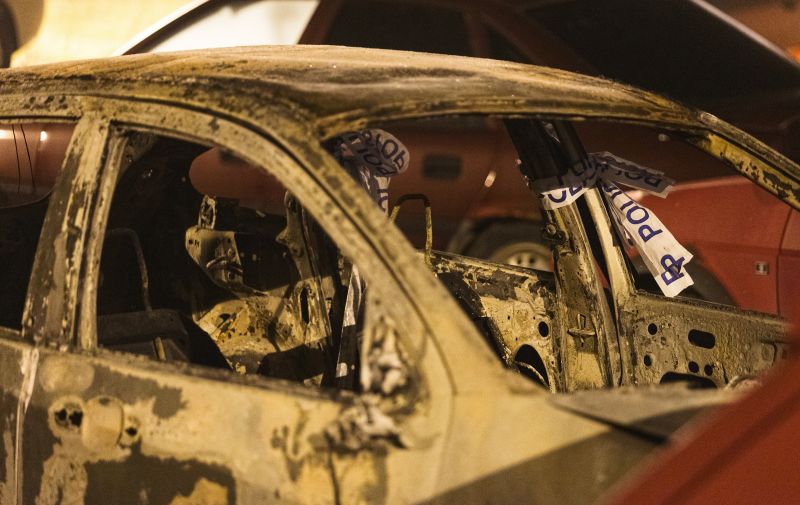 17.12.2020., Trnovac - Izgorjeli automobil u kojemu je policija pronasla karbonizirano tijelo neidentificiranog covjeka. Photo: Marko Dimic/PIXSELL