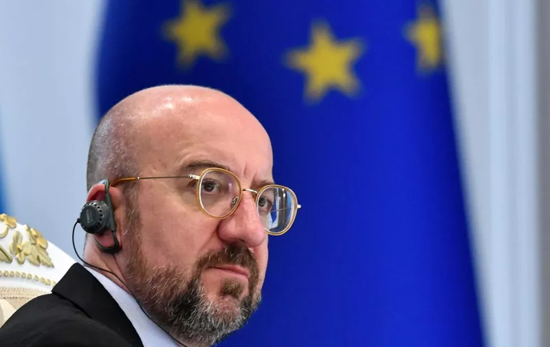 President of the European Council Charles Michel attends the second EU-Central Asia summit in the city of Cholpon-Ata, some 250 km from the capital Bishkek, on June 2, 2023. (Photo by VYACHESLAV OSELEDKO / AFP)