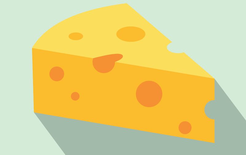 French cheese icon in flat style on a light blue background
