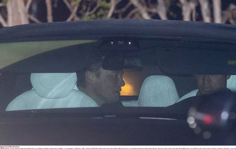 Elon Musk was pictured at Nobu Restaurant in Los Angeles where he dined with friends. He was at the restaurant with Tech Billionaire Larry Ellison who is the owner of tech company "Oracle". Larry also offered 1 billion in Elon's twitter bid and is also named in the subpoena. He left with his 5 man security team after a 4 hour meal
Billionaire Elon Musk enjoys a rare night off with tech billionaire Larry Ellison at Nobu restaurant in Malibu, Los Angeles, California, USA - 24 Aug 2022,Image: 716462755, License: Rights-managed, Restrictions: , Model Release: no