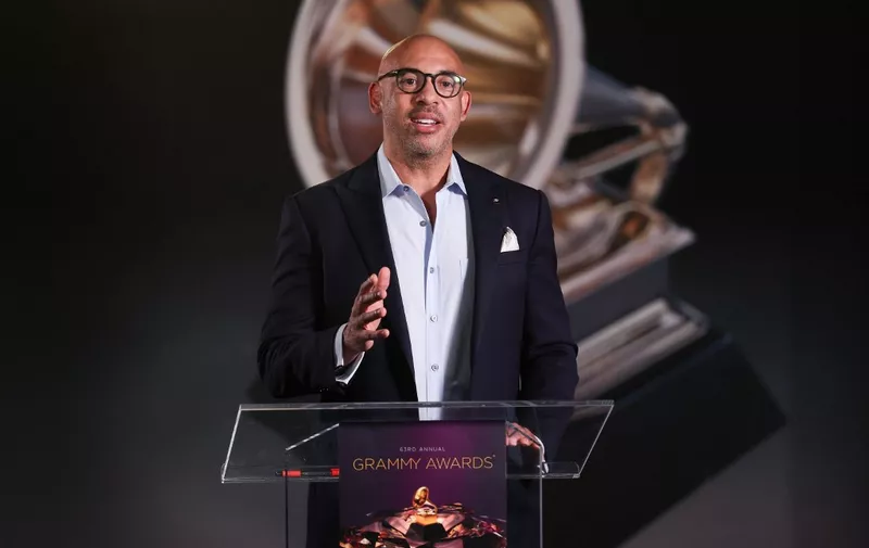 UNSPECIFIED - NOVEMBER 24: In this image released on November 24th, Interim President of The Recording Academy Harvey Mason Jr. speaks during the 63rd Annual GRAMMY Awards Nominees Announcement.   Rich Fury/Getty Images for The Recording Academy/AFP