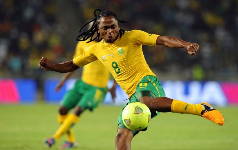 South Africa's Siphiwe Tshabalala shoots the ball during a friendly football match between South Africa's Bafana Bafana and Algeria in Soweto on January 12 , 2013, ahead of the 2013 African Cup of Nations that will take place in South Africa from January 19 to February 10. Hosts South Africa completed their warm-up matches for the 2013 Africa Cup of Nations with another disappointing result after being held 0-0 by fellow qualiers Algeria.  AFP PHOTO / ALEXANDER JOE