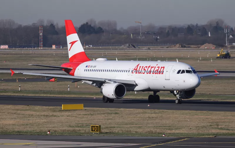 February 27, 2019 - Dusseldorf, Germany - Austrian Airlines Airbus A320-214 aircraft with registration OE-LBX taxiing for takeoff in Dusseldorf Airport DUS EDDL in Germany. The aircraft name is Mostviertel, Austrian AUA / OS is a subsidiary airline of Lufthansa Group, member of Star Alliance, the flag carrier of Austria with headquarters and hub Vienna International Airport., Image: 418621533, License: Rights-managed, Restrictions: * France Rights OUT *, Model Release: no, Credit line: Profimedia, Zuma Press - Archives