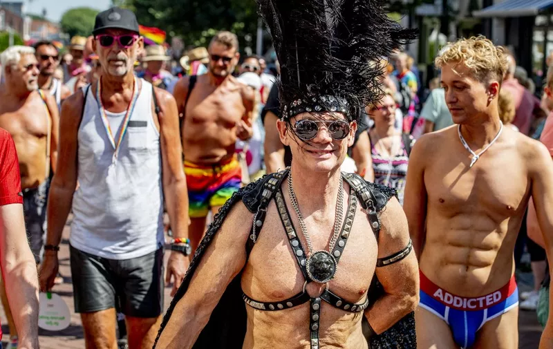 People take part in the Street Parade during the Pride Amsterdam festival, in Amsterdam on July 29, 2019. (Photo by Robin UTRECHT / ANP / AFP) / Netherlands OUT