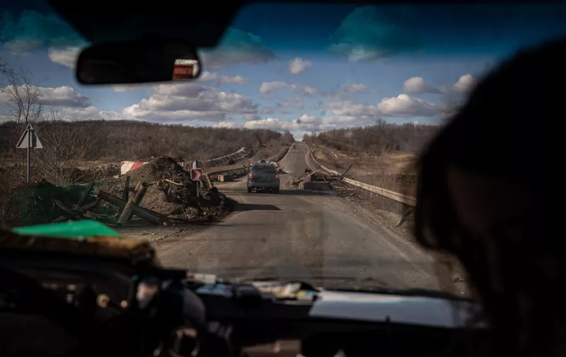 MINKIVKA, DONBASS REGION, UKRAINE, MARCH 5: A view of the road in Minkivka, Ukraine amid Russia-Ukraine war on March 5 2023. North of Bakhmut, in the little village of Minkivka, artillery fire is often directed nearby. Ignacio Marin / Anadolu Agency/ABACAPRESS.COM,Image: 760682102, License: Rights-managed, Restrictions: , Model Release: no