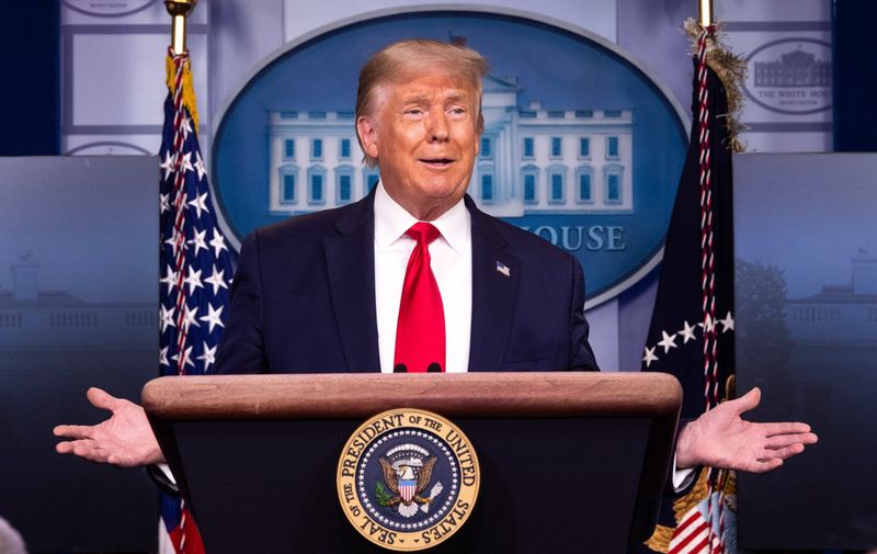 United States President Donald J. Trump holds a press briefing at the White House in Washington, DC.
President Trump holds a press briefing at the White House, Washington, District of Columbia, USA - 14 Aug 2020,Image: 552510850, License: Rights-managed, Restrictions: , Model Release: no