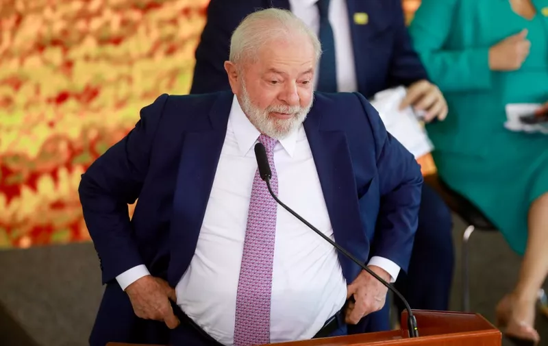 Brazilian President Luiz Inacio Lula da Silva speaks during the launch ceremony of 'Plano Safra' (Safra Plan) 2023-2024, an agricultural policy framework implemented by the Brazilian government, in Brasilia on June 27, 2023. (Photo by Sergio Lima / AFP)