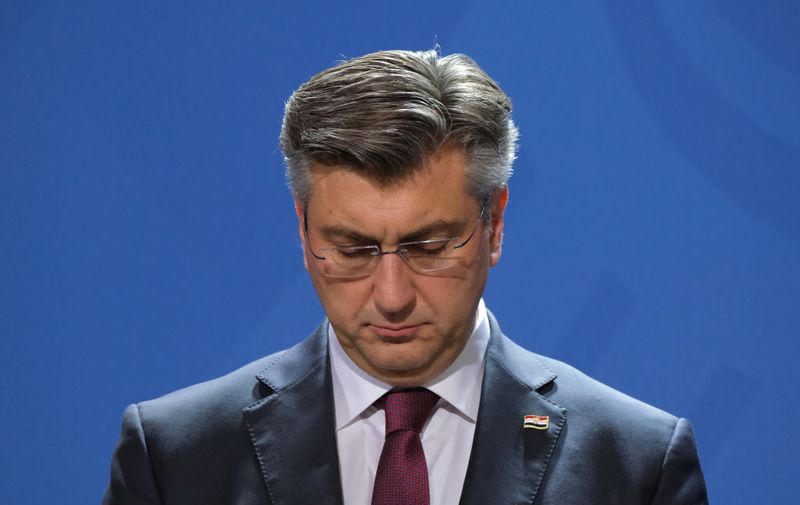 BERLIN, GERMANY - JANUARY 16: Croatian Prime Minister Andrej Plenkovic and German Chancellor Angela Merkel (not pictured) speak to the media following talks at the Chancellery on January 16, 2020 in Berlin, Germany. Croatia currently holds the rotating presidency of the Council of the European Union.  (Photo by Sean Gallup/Getty Images)