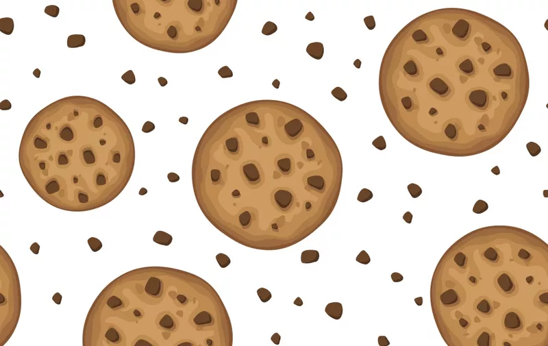 Vector seamless background with round cookies on a white background.