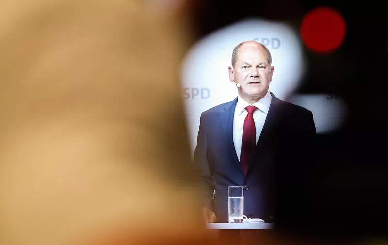 (200810) -- BERLIN, Aug. 10, 2020 (Xinhua) -- German Vice Chancellor and Finance Minister Olaf Scholz attends a press conference in Berlin, capital of Germany, Aug. 10, 2020. German Social Democratic Party (SPD) proposed Olaf Scholz as candidate for Chancellor at the upcoming election in 2021.,Image: 551375178, License: Rights-managed, Restrictions: , Model Release: no, Credit line: Profimedia