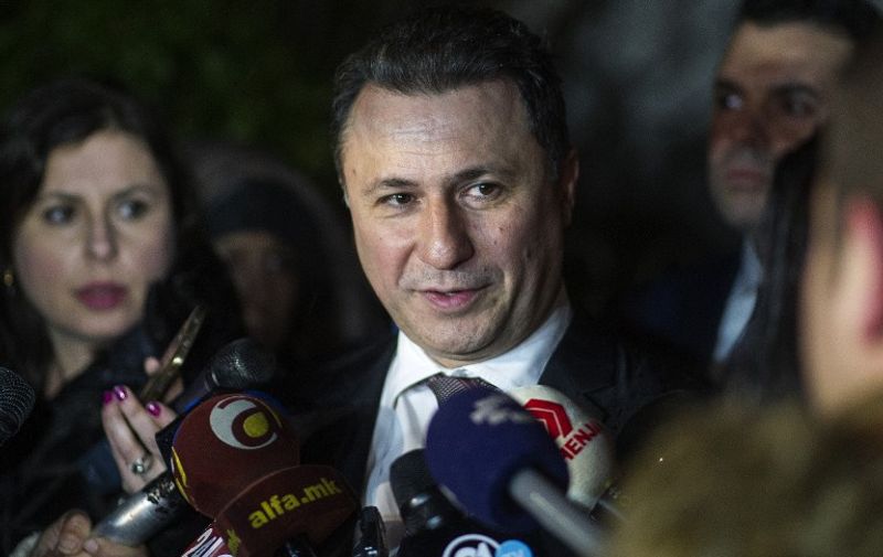 Macedonia's outgoing Prime Minister Nikola Gruevski talks to the media in Skopje on January 16, 2016. 
EU Commissioner Johannes Hahn said in press statement that the negotiations between the four biggest political parties on implementing last year's political agreement have failed. Macedonia's Prime Minister Nikola Gruevski handed in his resignation on January 15, paving the way for an early election in April in line with an EU-brokered deal to end a political crisis. The move came as Hahn arrived in Skopje to encourage political parties to stick to the agreement reached in July last year, which was designed to end months of turmoil in the Balkan nation of about 2.1 million people.  / AFP PHOTO / Robert ATANASOVSKI