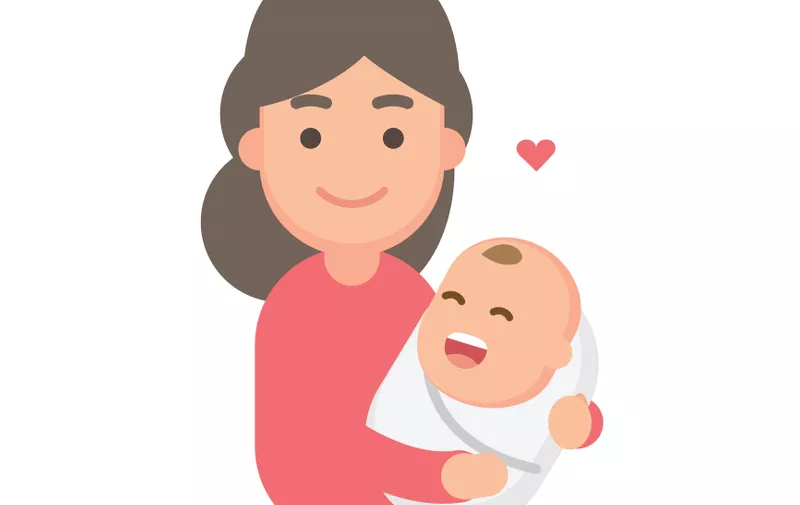 Mother holding cute baby. Happy Mothers' day. Vector flat illustration