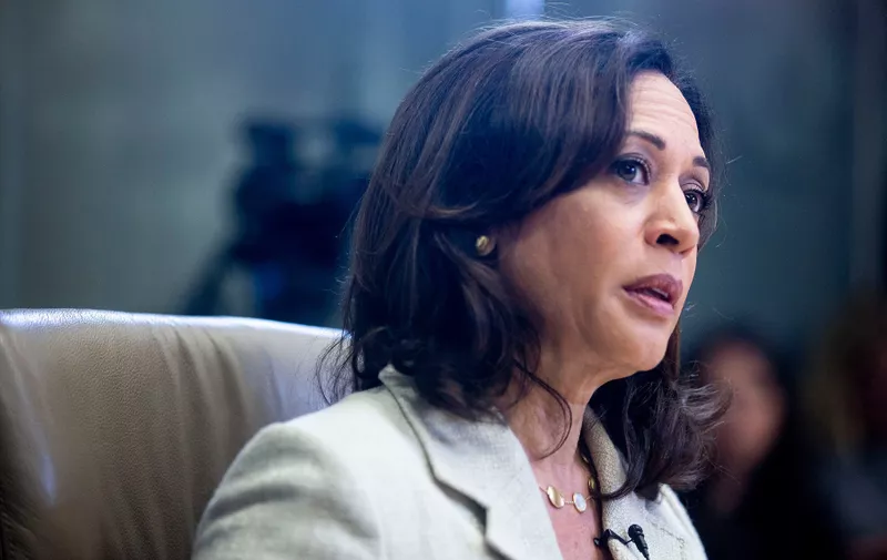 U.S. Sen. Kamala Harris, D-Calif., meets with the Des Moines Register editorial board in Des Moines, Iowa on Sunday, Aug. 11, 2019, at the Register's office in downtown Des Moines.

0811 Kamalaharris 008 Cr2,Image: 464729708, License: Rights-managed, Restrictions: *** World Rights ***, Model Release: no