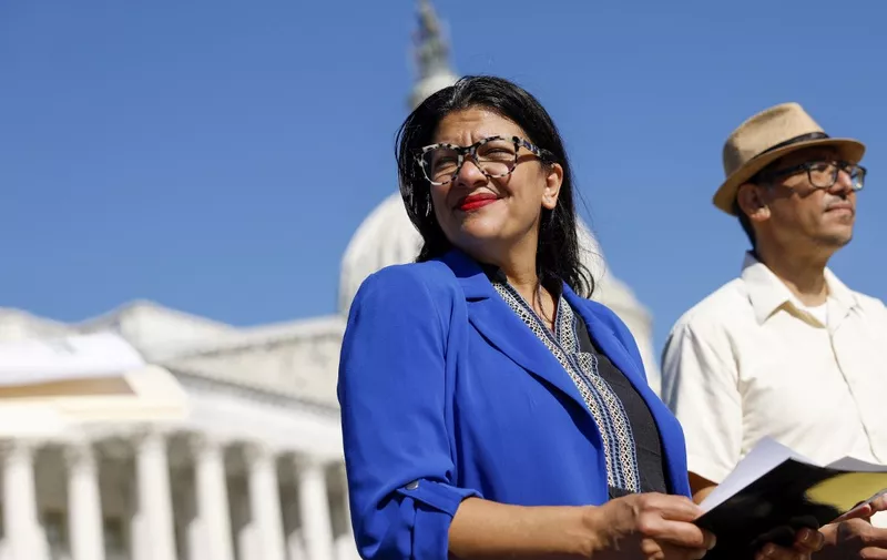 WASHINGTON, DC - SEPTEMBER 19: Rep. Rashida Tlaib (D-MI) arrives at a news conference on the introduction of the "Restaurant Workers Bill of Rights" outside the U.S. Capitol Building on September 19, 2023 in Washington, DC. Lawmakers held the news conference alongside members of the Restaurant Opportunity Center United organization to hear stories about those who work in the restaurant industry and their requests for countrywide improved working conditions.   Anna Moneymaker/Getty Images/AFP (Photo by Anna Moneymaker / GETTY IMAGES NORTH AMERICA / Getty Images via AFP)