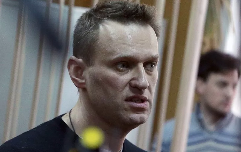 Kremlin critic Alexei Navalny, who was arrested during March 26 anti-corruption rally, attends a hearing at a court in Moscow on March 27, 2017. / AFP PHOTO / Vasily MAXIMOV