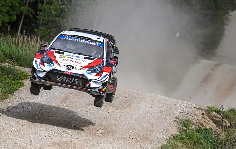 TARTU, ESTONIA - SEPTEMBER 05:  Elfyn Evans of Great Britain and Scott Martin of Great Britain compete in their Toyota Gazoo Racing WRT Toyota Yaris WRC during Day Two of the FIA World Rally Championship Estonia on September 5, 2020 in TARTU, Estonia.  (Photo by Massimo Bettiol/Getty Images))  (Photo by Massimo Bettiol/Getty Images)