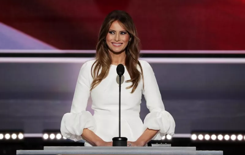 CLEVELAND, OH - JULY 18: Melania Trump, wife of Presumptive Republican presidential nominee Donald Trump, delivers a speech on the first day of the Republican National Convention on July 18, 2016 at the Quicken Loans Arena in Cleveland, Ohio. An estimated 50,000 people are expected in Cleveland, including hundreds of protesters and members of the media. The four-day Republican National Convention kicks off on July 18.   Alex Wong/Getty Images/AFP