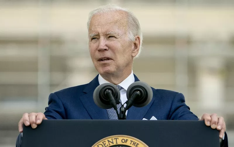 US President Joe Biden delivers remarks during the National Peace Officers Memorial Service at the US Capitol in Washington, DC, on May 15, 2022. (Photo by Stefani Reynolds / AFP)