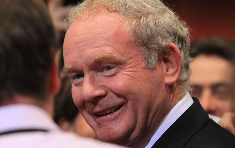 Sinn Fein presidential candidate Martin McGuinness speaks with the media in Dublin, on October 28, 2011. Martin McGuinness looks to have finished third in the Irish presidential elections behind Michael D Higgins and Sean Gallagher.   AFP PHOTO/ PETER MUHLY / AFP PHOTO / PETER MUHLY