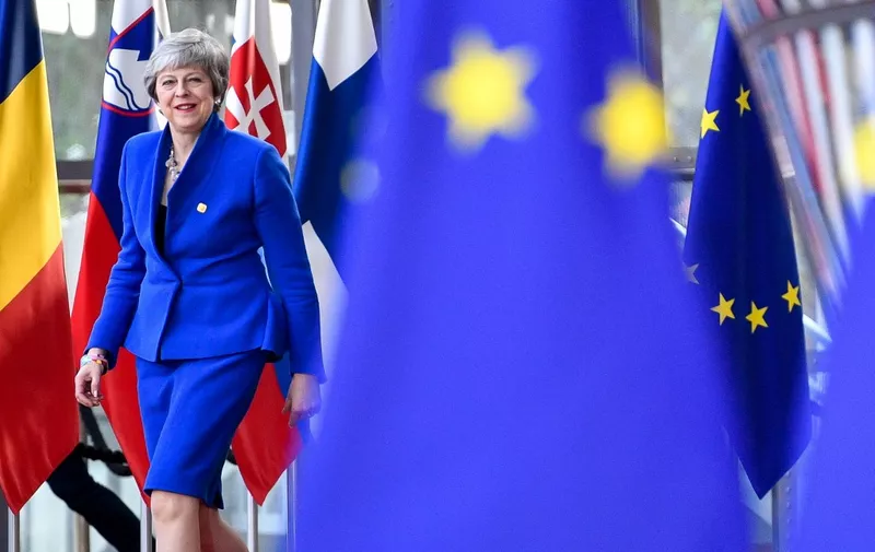Britain's Prime Minister Theresa May arrives ahead of a European Council meeting on Brexit at The Europa Building at The European Parliament in Brussels on April 10, 2019. (Photo by PHILIPPE HUGUEN / AFP)