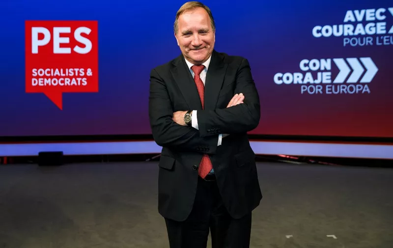 14 October 2022, Berlin: Stefan Löfven, newly elected president of the Party of European Socialists (PES), stands on stage after the first day of the two-day PES meeting. Photo: Carsten Koall/dpa (Photo by CARSTEN KOALL / DPA / dpa Picture-Alliance via AFP)