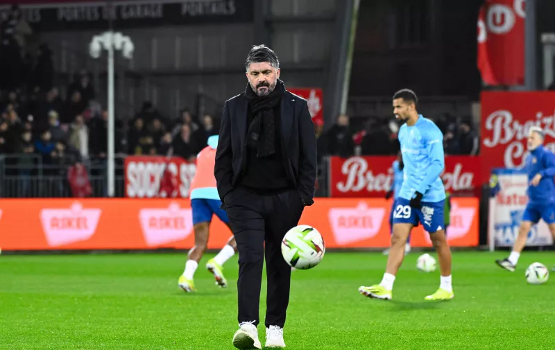 Gennaro GATTUSO  coach Olympique Marseille  during the Ligue 1 match between Stade Brestois 29 and Olympique de Marseille at Stade Francis Le Ble on february 18, 2024 in Brest, France.  Photo by federico pestellini / panoramic  - FOOTBALL : Brest vs Marseille - Ligue 1 - 18/02/2024 FedericoPestellini/Panoramic PUBLICATIONxNOTxINxFRAxBEL