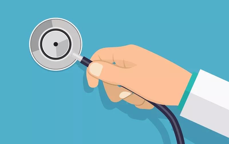 doctor hand holding stethoscope. Medical inspection concept. vector illustration in flat style