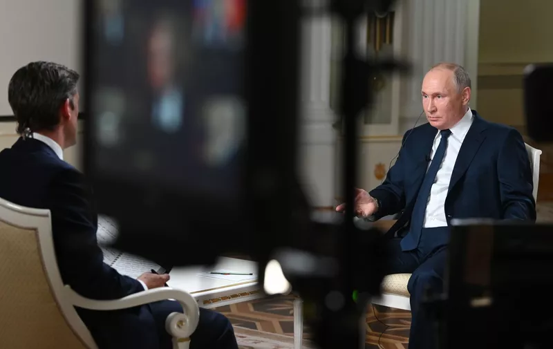 MOSCOW, RUSSIA - JUNE 14, 2021: NBC News journalist Keir Simmons (L) interviews Russia's President Vladimir Putin at the Moscow Kremlin. Maxim Blinov/Russian Presidential Press and Information Office/TASS,Image: 615603611, License: Rights-managed, Restrictions: , Model Release: no, Credit line: Profimedia