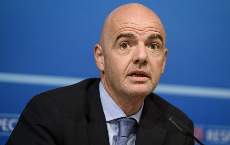 UEFA General Secretary Gianni Infantino gives a press conference following a UEFA Executive meeting on October 15, 2015 at the European football's governing body headquarters in Nyon. UEFA President Michel Platini will get a strong indication of the level of support from the organisation he heads after he was suspended for 90 days by FIFA's ethics committee looking into corruption at the global football body. AFP PHOTO / FABRICE COFFRINI