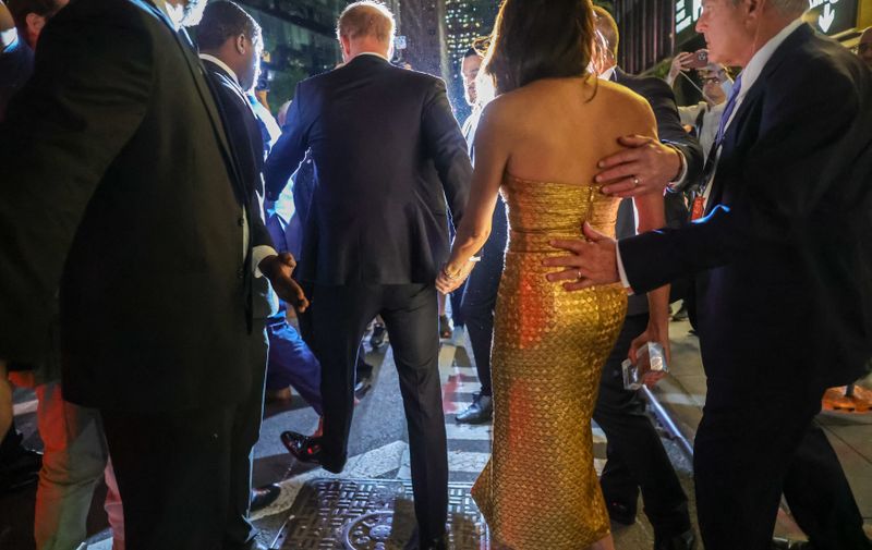 NEW YORK, UNITED STATES - MAY 16: Duchess of Sussex Meghan Markle and Duke of Sussex Prince Harry attend the ceremony, which benefits the Ms. Foundation for Women and feminist movements, in New York, United States on May 16, 2023. Meghan Markle who wears a gold dress for Women of Vision Gala receives 2023 Women of Vision award from Gloria Steinem at Ziegfeld Ballroom on Tuesday night in New York City. Selcuk Acar / Anadolu Agency/ABACAPRESS.COM,Image: 776424069, License: Rights-managed, Restrictions: , Model Release: no