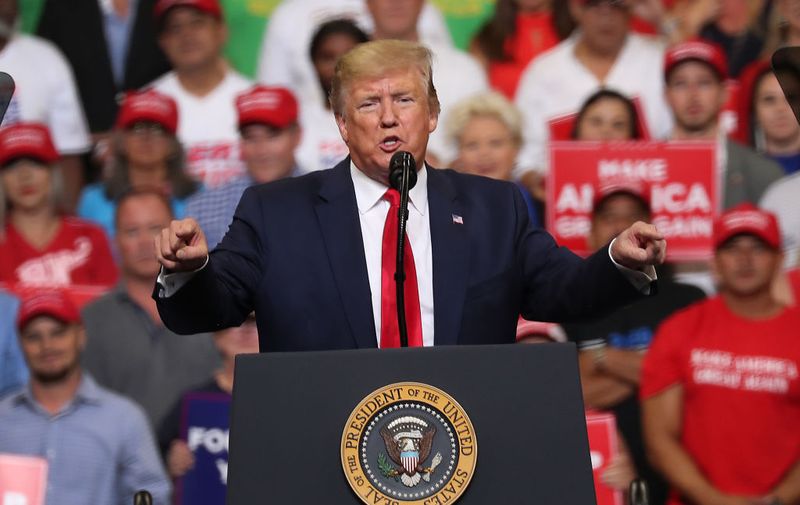 ORLANDO, FLORIDA - JUNE 18: U. S. President Donald Trump announces his candidacy for a second presidential term at the Amway Center on June 18, 2019 in Orlando, Florida.  President Trump is set to run against a wide open Democratic field of candidates. (Photo by Joe Raedle/Getty Images)