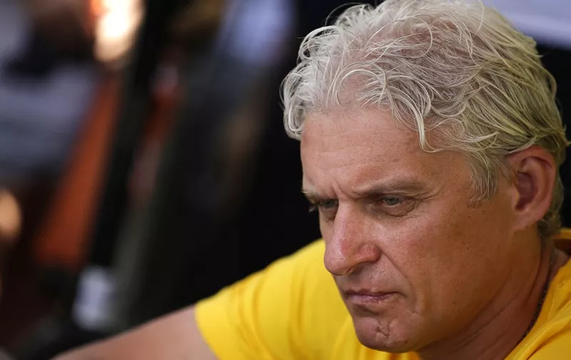 Russia's Tinkoff-Saxo cycling team owner Oleg Tinkov gives a press conference at his hotel during a rest day as part of the 102nd edition of the Tour de France cycling race on July 21, 2015, in Gap, French Alps.  AFP PHOTO / KENZO TRIBOUILLARD (Photo by KENZO TRIBOUILLARD / AFP)