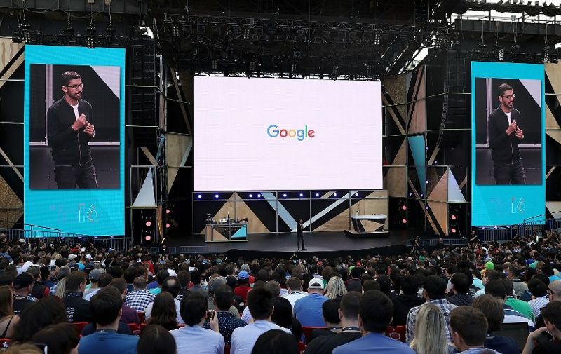 MOUNTAIN VIEW, CA - MAY 18: Google CEO Sundar Pichai speaks during Google I/O 2016 at Shoreline Amphitheatre on May 19, 2016 in Mountain View, California. The annual Google I/O conference is runs through May 20.   Justin Sullivan/Getty Images/AFP