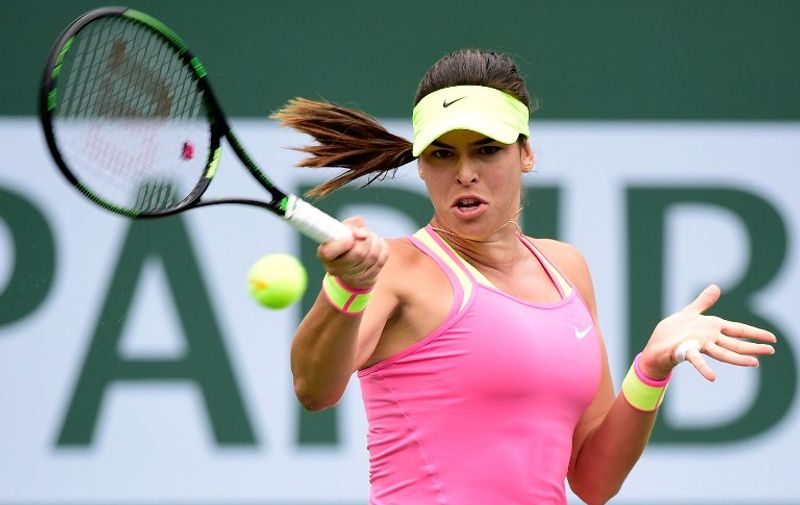 INDIAN WELLS, CA - MARCH 11: Ajla Tomljanovic of Croatia hits a forehand in her match against Irina Falconi during the BNP Parisbas Open at the Indian Wells Tennis Garden on March 11, 2015 in Indian Wells, California.   