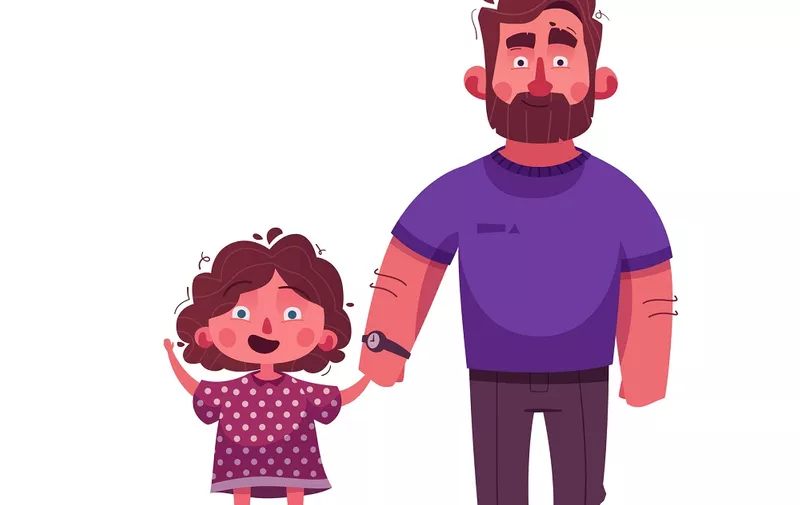 The best dad and daughter. Happy together. Cartoon vector illustration. Happy Father's day card