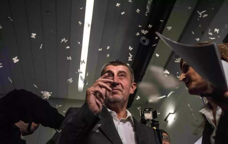 PRAGUE, CZECH REPUBLIC - OCTOBER 21: Leader of the ANO movement, Andrej Babis (C) arrives at ANO headquarters after the polling stations of Czech elections closed in Prague, Czech Republic on October 21, 2017. ANO movement took an early lead in the Czech Republic's general election partial results showed. Lukas Kabon / Anadolu Agency, Image: 353571430, License: Rights-managed, Restrictions: , Model Release: no, Credit line: Profimedia, Abaca