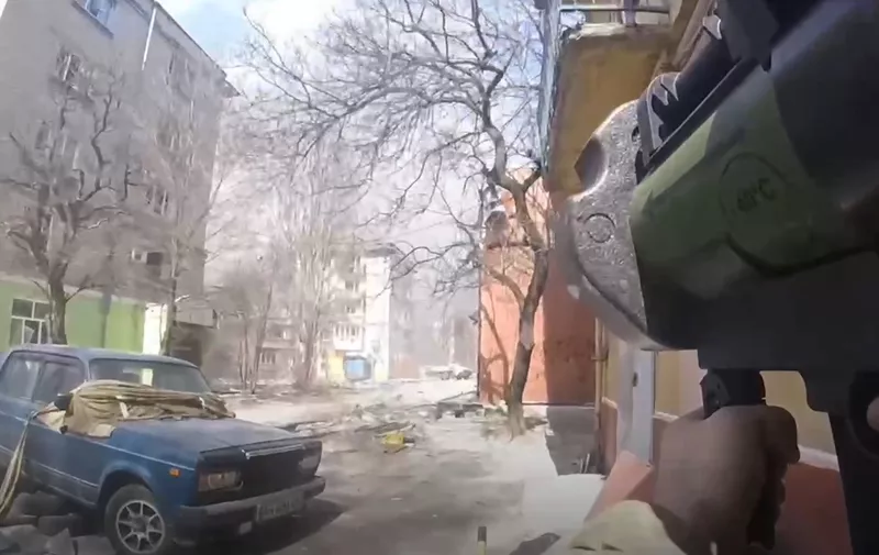 - Mariupol, Ukraine -20220419-Ukrainian Fighter Destroying Russian Armored Vehicle
VIDEO AVAILABLE: CONTACT INFO@COVERMG.COM
This video, shared on Tuesday (19April2022) by the Azov Regiment, who are fighting Russian troops in Mariupol, shows a Ukrainian soldier peeking out from the cover of a building, taking aim with an anti-tank weapon, and destroying a Russian BTR armored personnel carrier.

-PICTURED: General View (Ukrainian Fighter Destroying Russian Armored Vehicle)
-,Image: 684303178, License: Rights-managed, Restrictions: , Model Release: no, Pictured: General View (Ukrainian Fighter Destroying Russian Armored Vehicle), Credit line: Profimedia
