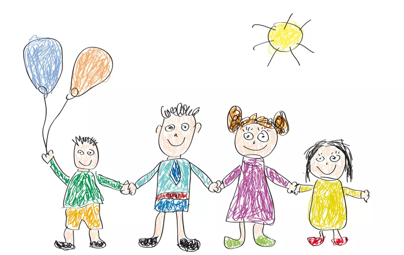 Vector drawing made by a child, happy family