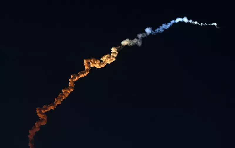 The Indian Space Research Organisation's (ISRO), Polar Satellite Launch Vehicle (PSLV-C46) launches on board India's radar imaging earth observation satellite RISAT-2B from Satish dawan space center in Sriharikota, in the state of Andhra Pradesh on May 22 , 2019. (Photo by ARUN SANKAR / AFP)