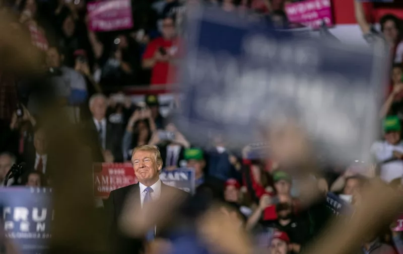 Oct 13, 2018; Richmond, KY, USA; President Donald Trump speaks to cheers from his supporters in Richmond at Eastern Kentucky University., Image: 391025410, License: Rights-managed, Restrictions: *** World Rights *** No Tabloids ***, Model Release: no, Credit line: Profimedia, SIPA USA