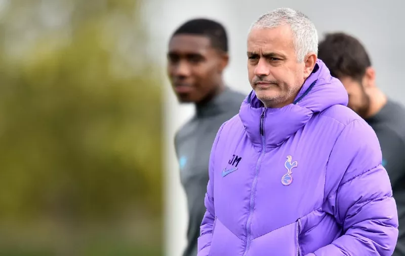 Tottenham Hotspur's Portuguese head coach Jose Mourinho attends a team training session at Tottenham Hotspur's Enfield Training Centre, in north London on March 9, 2020, ahead of their UEFA Champions League Last 16 second-leg football match against RB Leipzig. (Photo by Glyn KIRK / AFP)