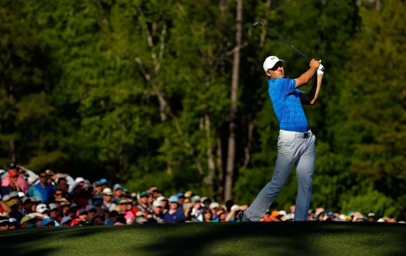AUGUSTA, GEORGIA - APRIL 10: Jordan Spieth of the United States plays his shot from the 12th tee during the final round of the 2016 Masters Tournament at Augusta National Golf Club on April 10, 2016 in Augusta, Georgia.   Kevin C. Cox/Getty Images/AFP