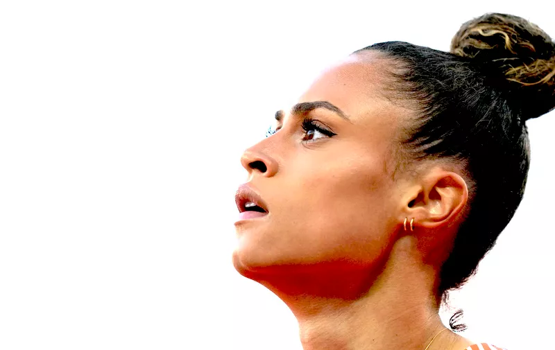 Sydney McLaughlin-Levrone looks up after competing in the women's 400 meter semi-final during the U.S. track and field championships in Eugene, Ore., Friday, July 7, 2023. (AP Photo/Ashley Landis)