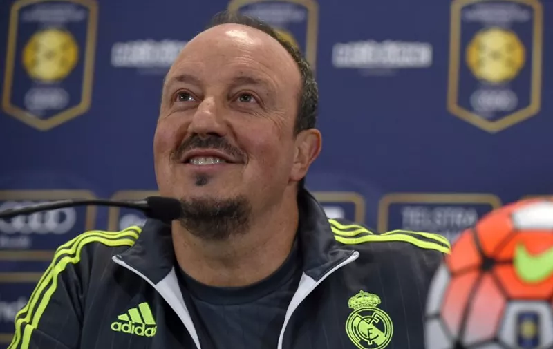 Real Madrid coach Rafa Benitez speaks during a press conference after a team training session at the International Champions Cup football tournament in Melbourne on July 23, 2015. AFP PHOTO / Paul CROCK -- IMAGE RESTRICTED TO EDITORIAL USE - STRICTLY NO COMMERCIAL USE / AFP / PAUL CROCK