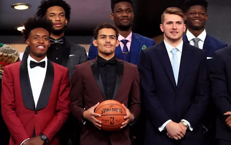 NEW YORK, NY - JUNE 21: Collin Sexton, Marvin Bagley III, Trae Young, Deandre Ayton, Luka Doncic and Mohamed Bamba pose for a photo before the 2018 NBA Draft at the Barclays Center on June 21, 2018 in the Brooklyn borough of New York City. NOTE TO USER: User expressly acknowledges and agrees that, by downloading and or using this photograph, User is consenting to the terms and conditions of the Getty Images License Agreement.   Mike Lawrie/Getty Images/AFP