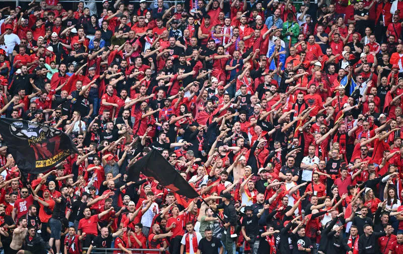 Albanian fans during the EURO 2024, Group B football match between Albania and Croatia on 19 June 2024 at Volksparkstadion Hamburg, Germany. Photo Nderim Kaceli
